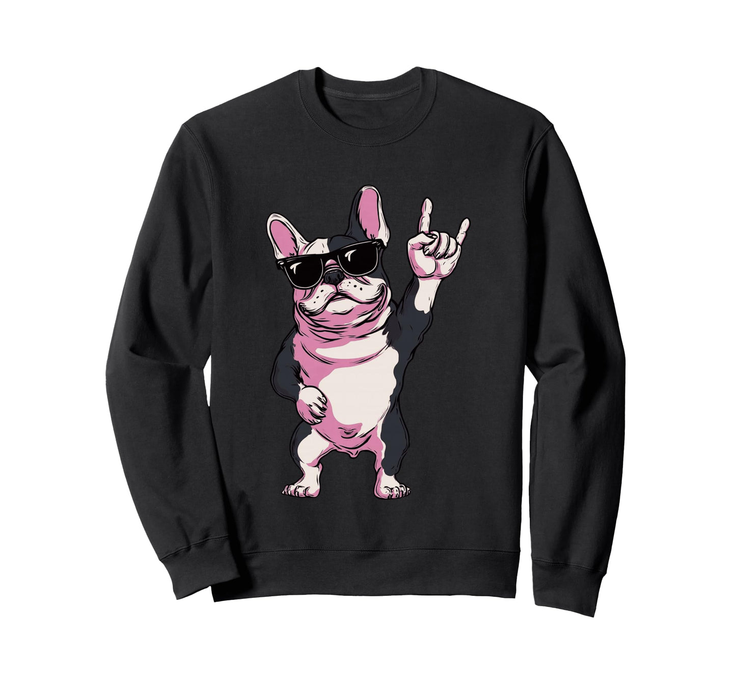 French Bulldog Rock Hand Sign Punk Sweatshirt - Aesthetic Graphic Unisex - T-Shirt, Sweatshirt, Hoodie