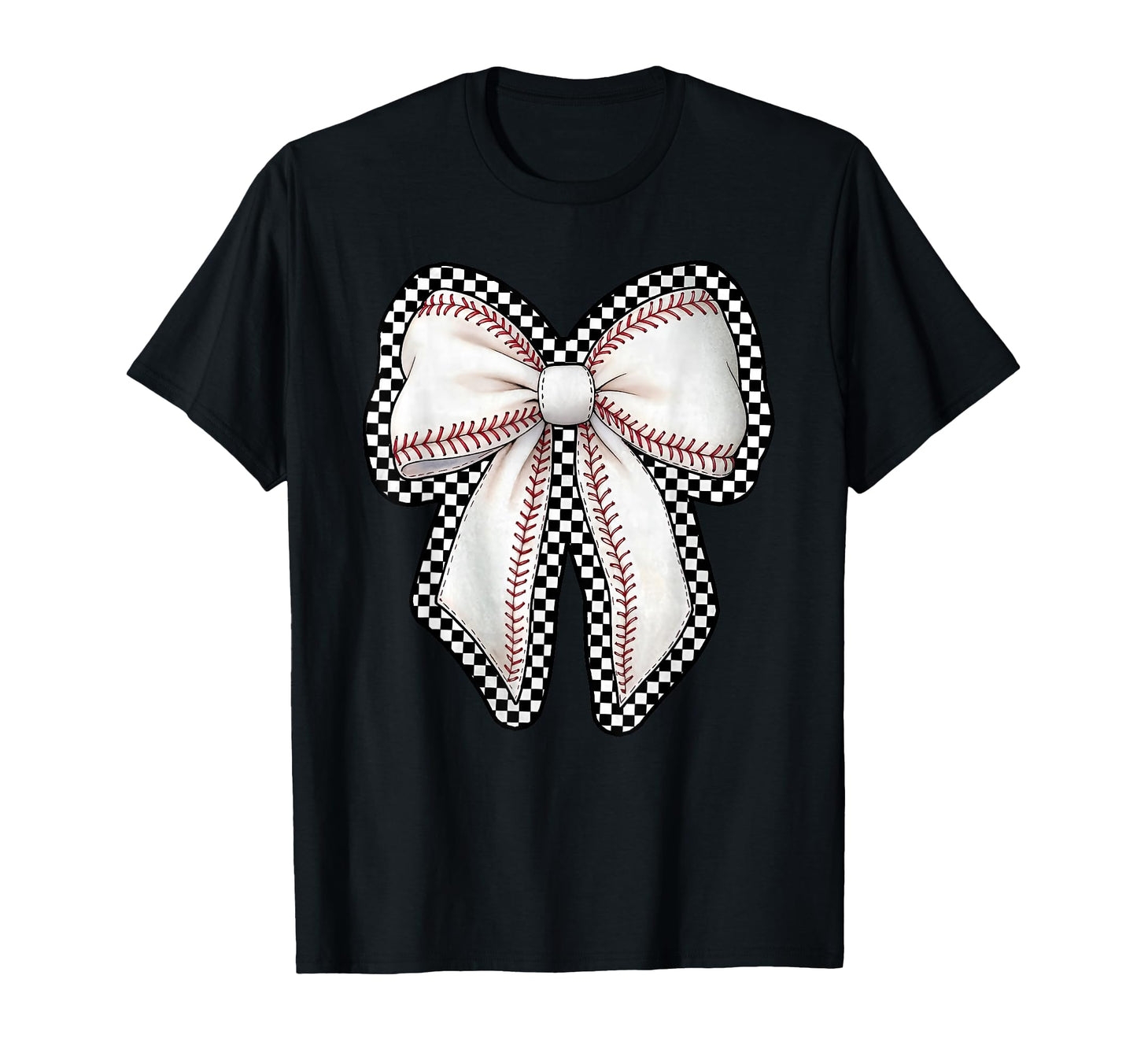Coquette Bow Checkered Baseball Season T-Shirt - Custom Art Print Unisex - T-Shirt, Sweatshirt, Hoodie
