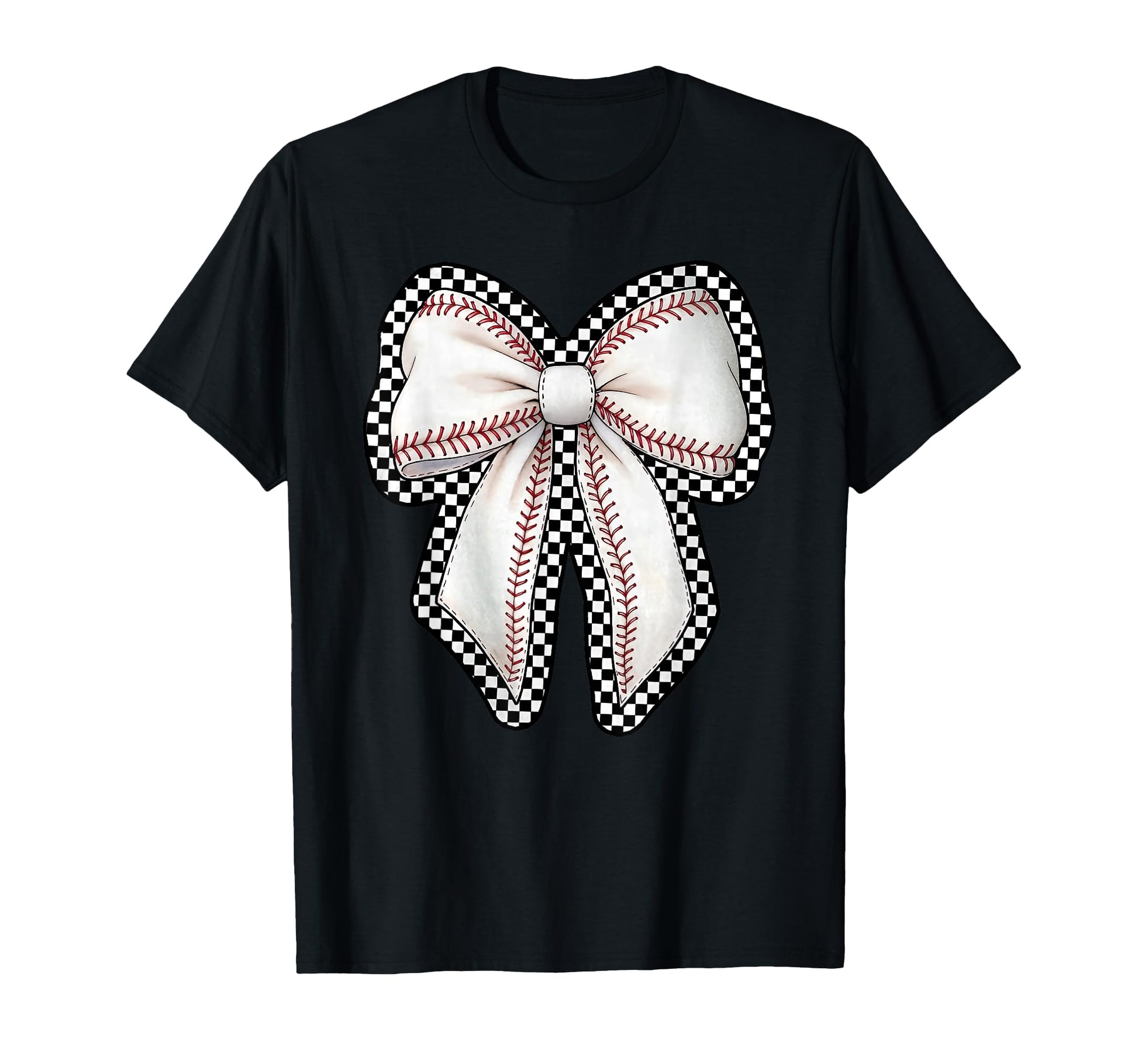 Coquette Bow Checkered Baseball Season T-Shirt - Custom Art Print Unisex - T-Shirt, Sweatshirt, Hoodie