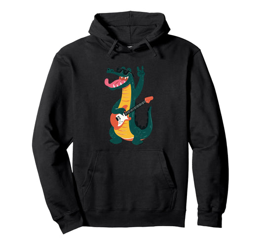 Alligator Guitar Player Funny Hoodie - Minimalist Print for Adults - T-Shirt, Sweatshirt, Hoodie