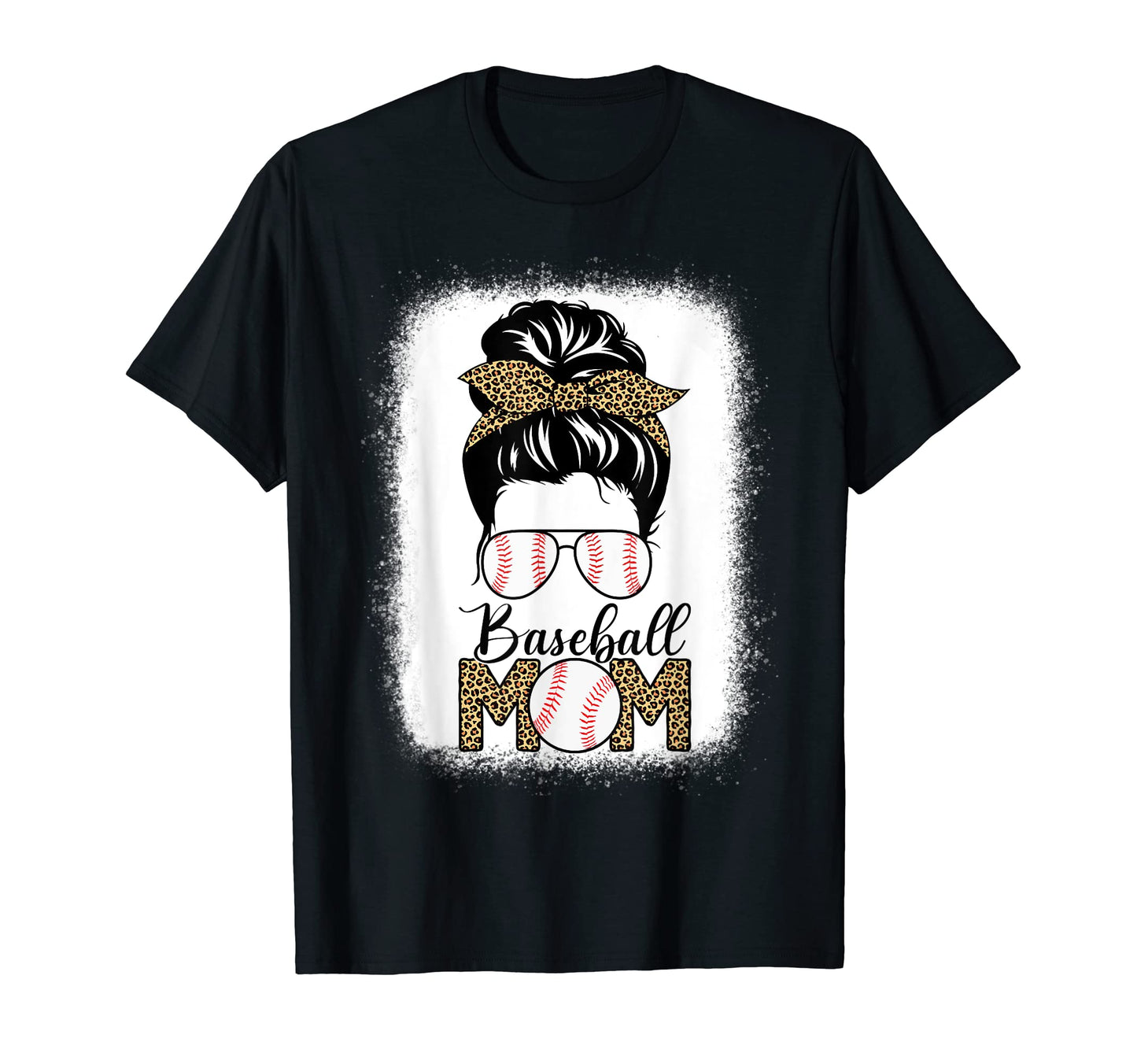 Baseball Mom Life Messy Bun Leopard T-Shirt - Streetwear Style Unisex - T-Shirt, Sweatshirt, Hoodie