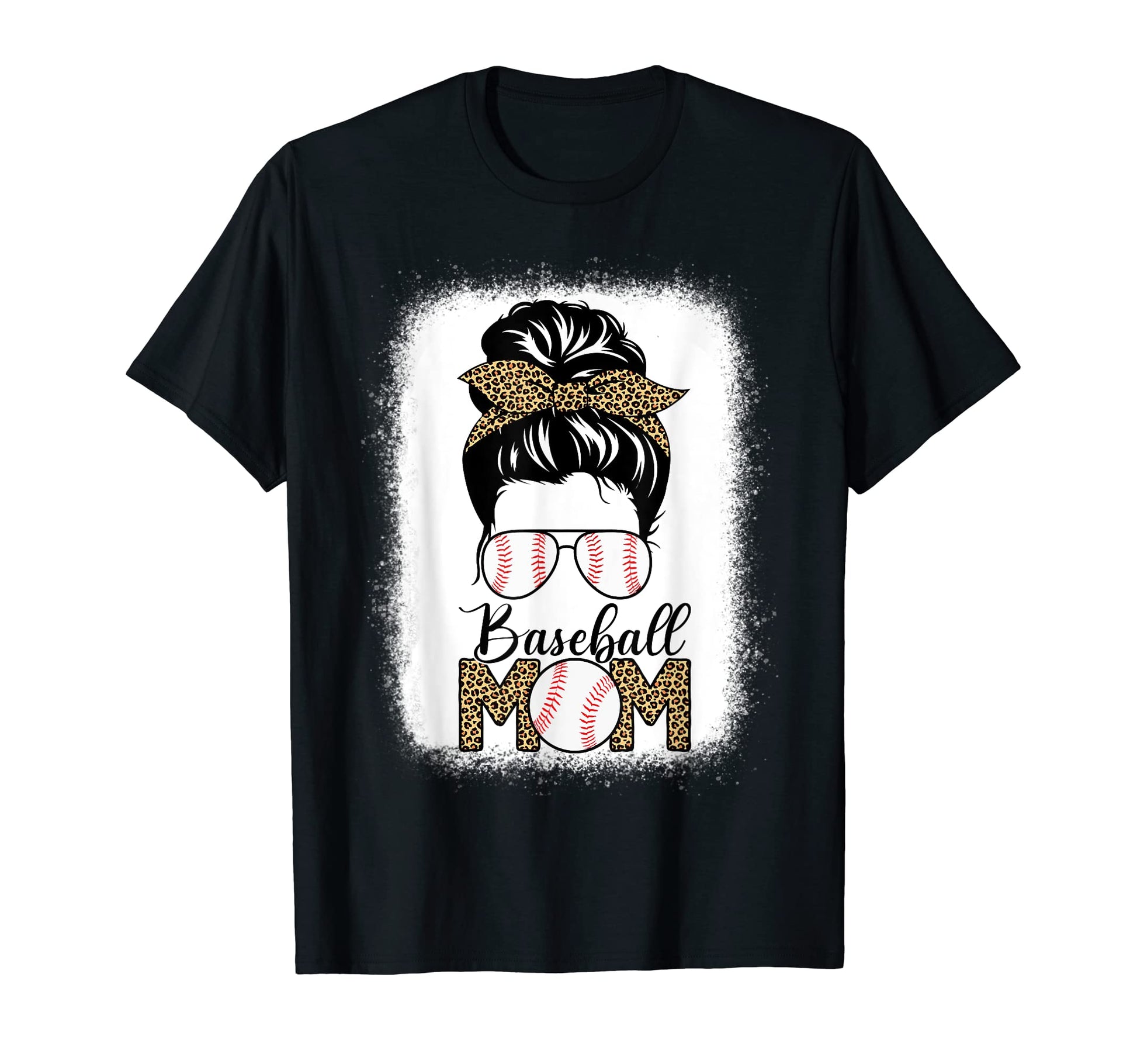 Baseball Mom Life Messy Bun Leopard T-Shirt - Streetwear Style Unisex - T-Shirt, Sweatshirt, Hoodie