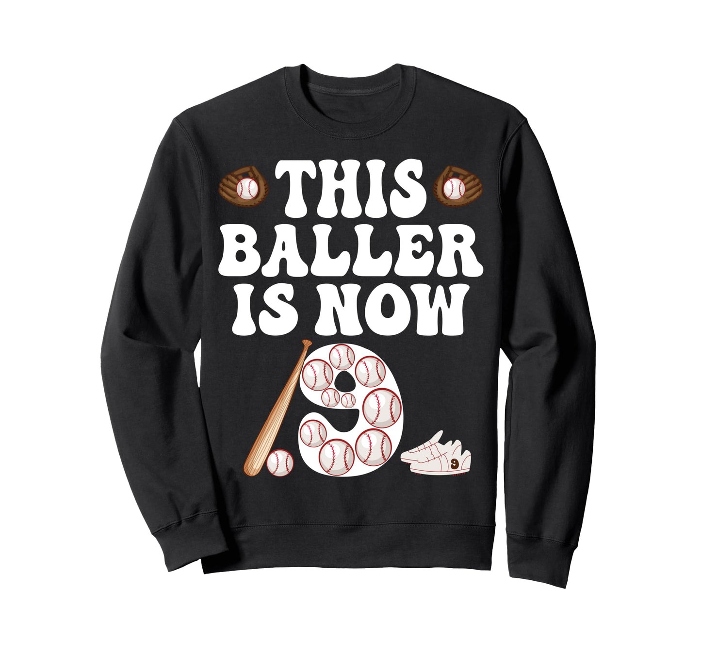Baseball Themed 9Th Birthday This Sweatshirt - Novelty Apparel for Adults - T-Shirt, Sweatshirt, Hoodie