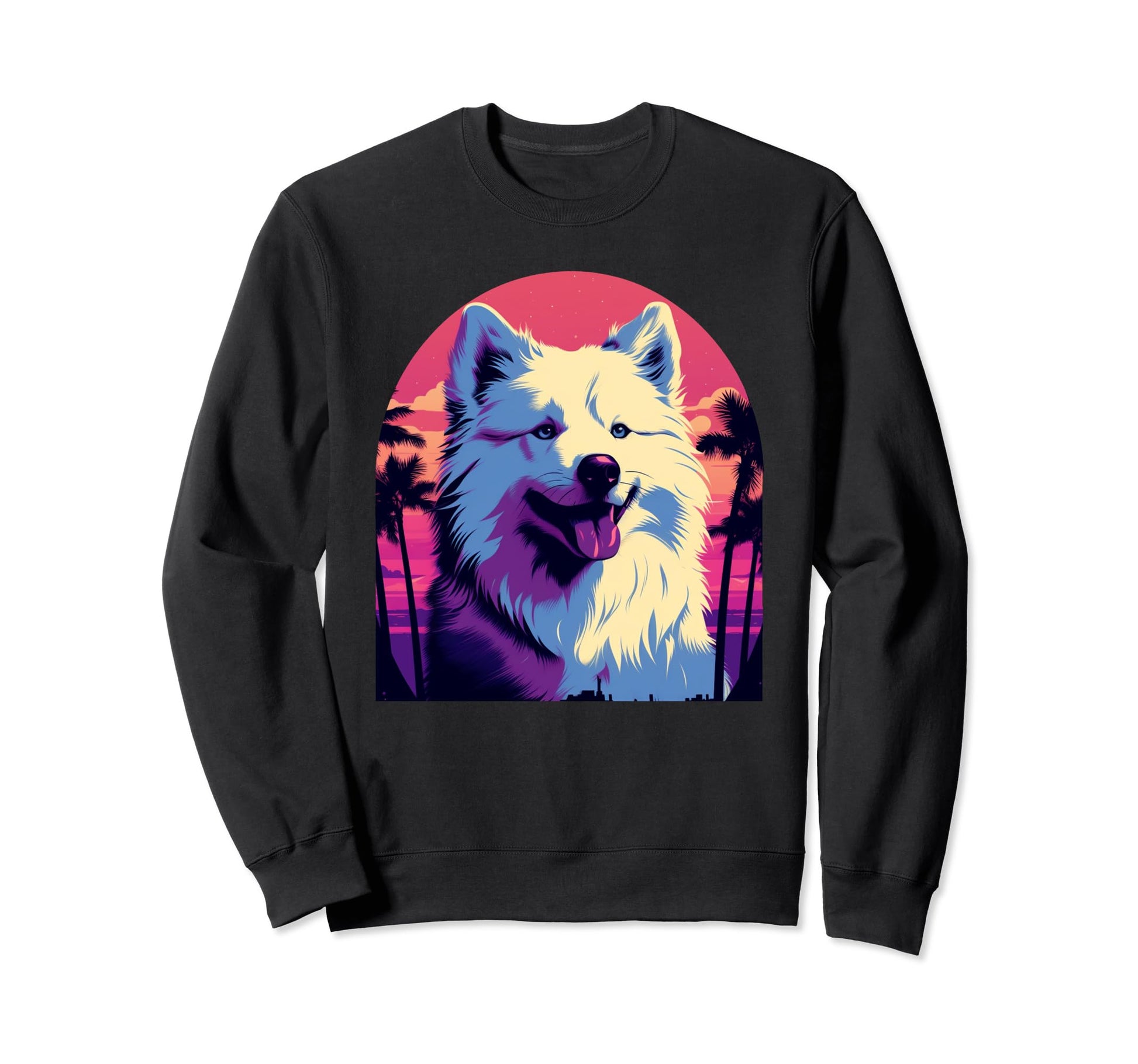 Samoyed 80S Synthwave Sunset Sweatshirt - Minimalist Print for Adults - T-Shirt, Sweatshirt, Hoodie