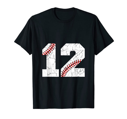 Baseball Jersey Number 12 Distressed T-Shirt - Streetwear Style for Adults - T-Shirt, Sweatshirt, Hoodie