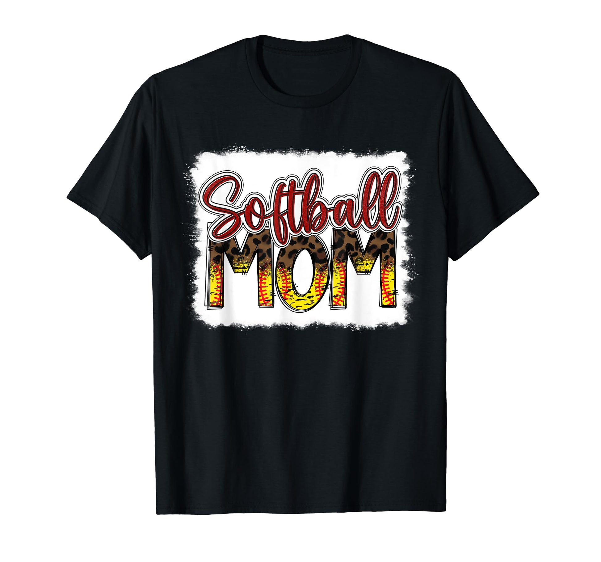 Bleached Softball Mom Leopard Funny T-Shirt - Trendy Graphic Unisex - T-Shirt, Sweatshirt, Hoodie