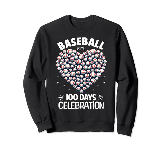 100 Days School Baseball Heart Sweatshirt - Custom Art Print for Adults - T-Shirt, Sweatshirt, Hoodie