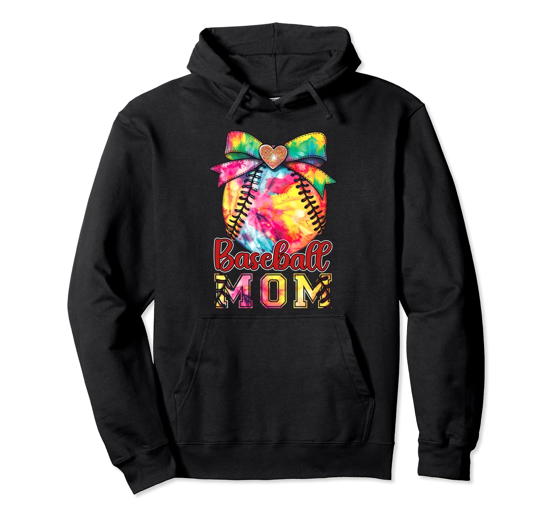 Baseball Mom Mama Colorful Tie Dye Hoodie - Trendy Graphic for Adults - T-Shirt, Sweatshirt, Hoodie