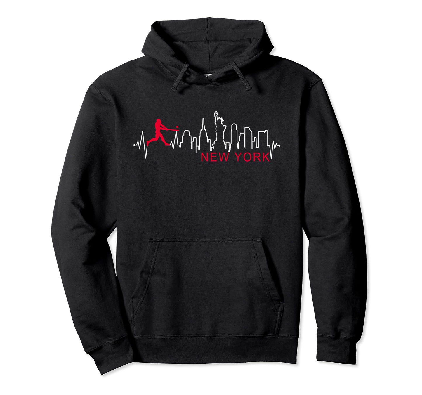 New York Skyline City Baseball Heartbeat Hoodie - Minimalist Print Unisex - T-Shirt, Sweatshirt, Hoodie