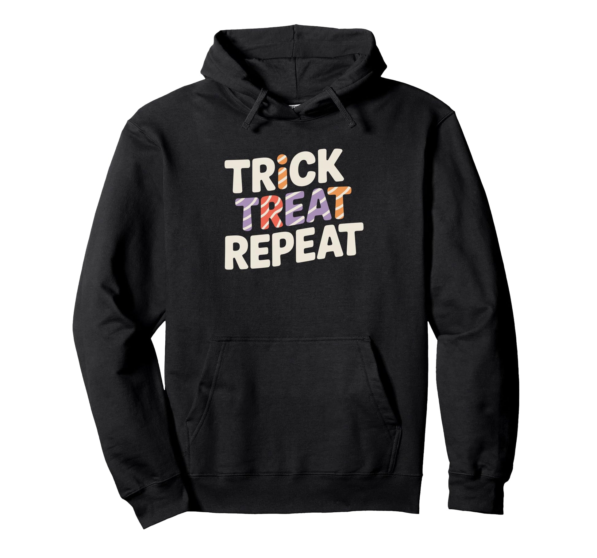 Trick Treat Repeat Halloween Typography Hoodie - Unique Graphic Unisex - T-Shirt, Sweatshirt, Hoodie