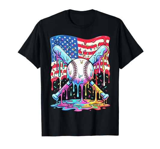 Baseball American Flag Patriotic T-Shirt - Fun Novelty Design Men Women - T-Shirt, Sweatshirt, Hoodie