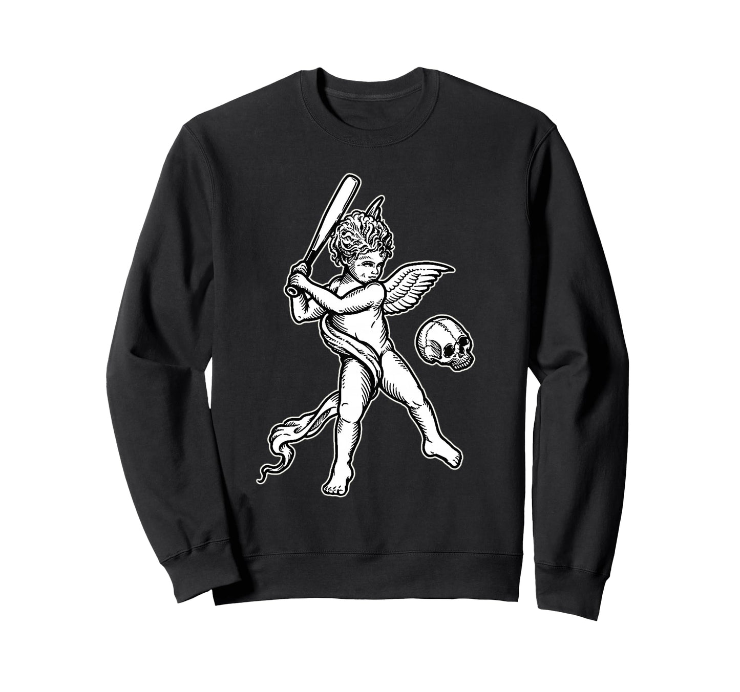 Angel Cherub Skull Baseball Sweatshirt - Novelty Apparel Men Women - T-Shirt, Sweatshirt, Hoodie