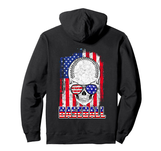 Baseball American Flag Skull Sunglass Hoodie - Trendy Graphic for Adults - T-Shirt, Sweatshirt, Hoodie