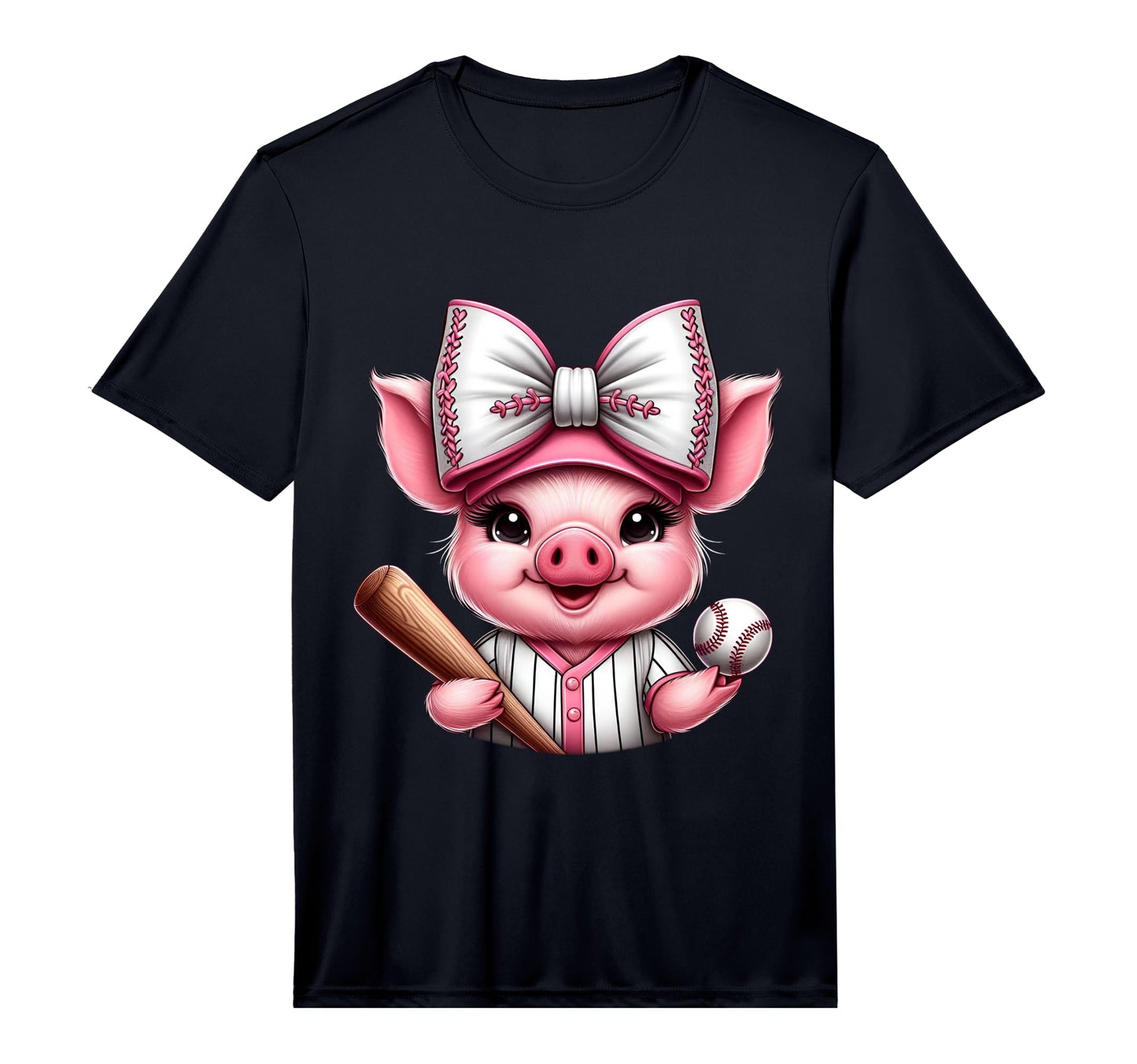 Pig Baseball Coquette Bow Pig Baseball T-Shirt - Graphic Print Unisex - T-Shirt, Sweatshirt, Hoodie