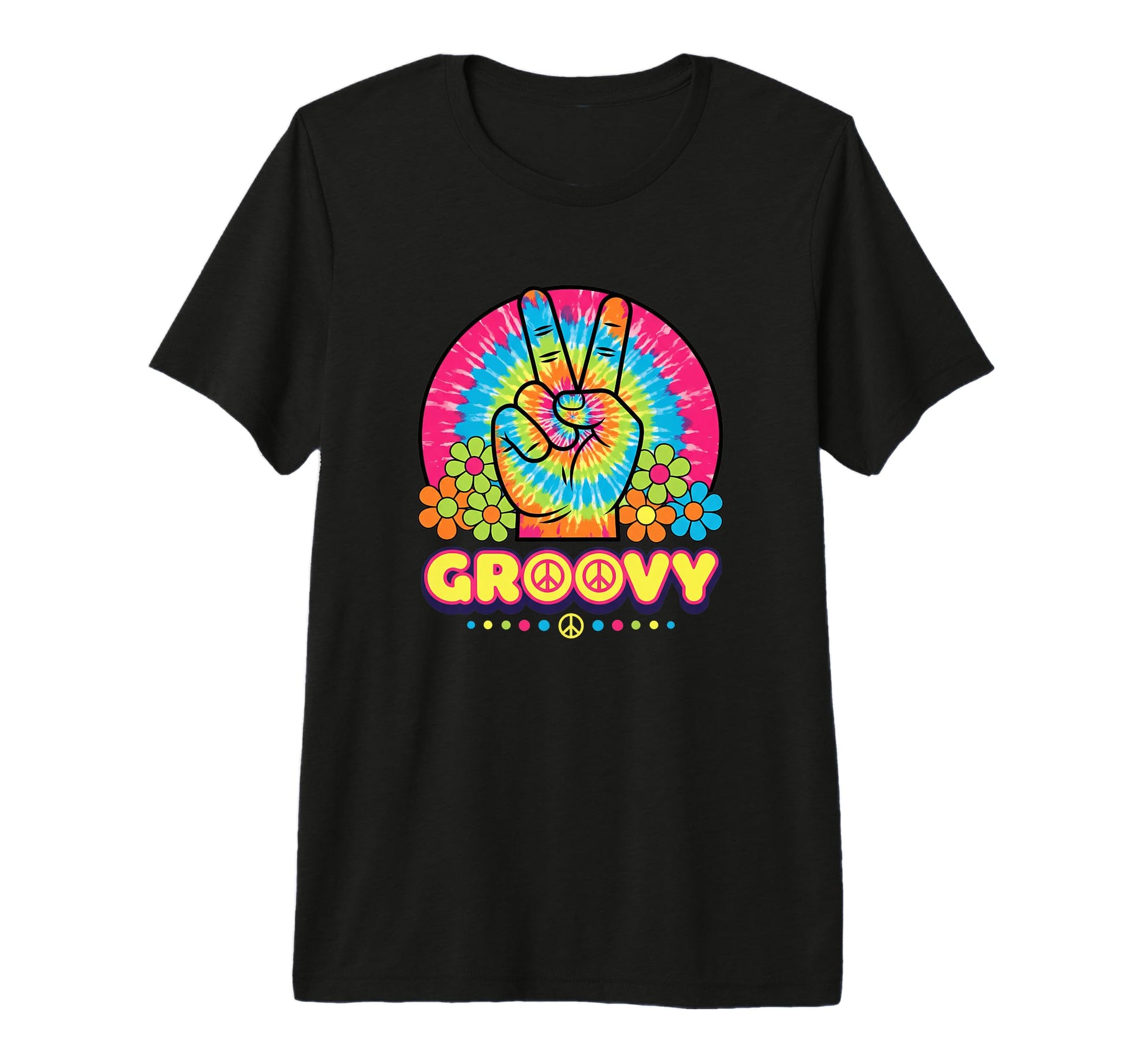 Groovy Peace Hand Tie Dye 1960S T-Shirt - Custom Art Print for Adults - T-Shirt, Sweatshirt, Hoodie