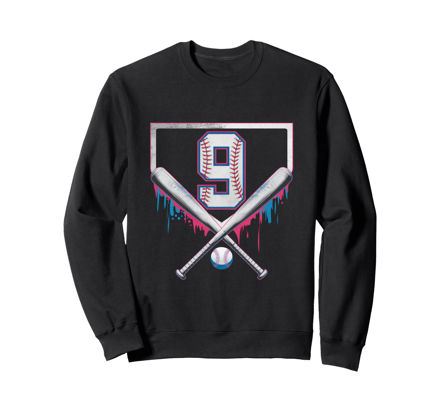 9Th Birthday Baseball Home Ice Cream Sweatshirt - Trendy Graphic Unisex - T-Shirt, Sweatshirt, Hoodie