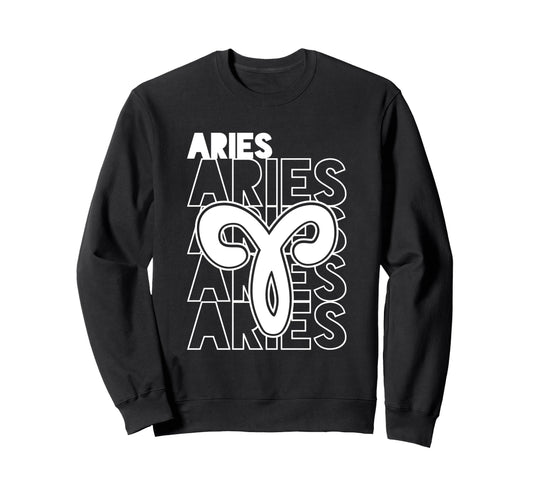 Aries Zodiac Typography Astrology Sweatshirt - Streetwear Style for Adults - T-Shirt, Sweatshirt, Hoodie
