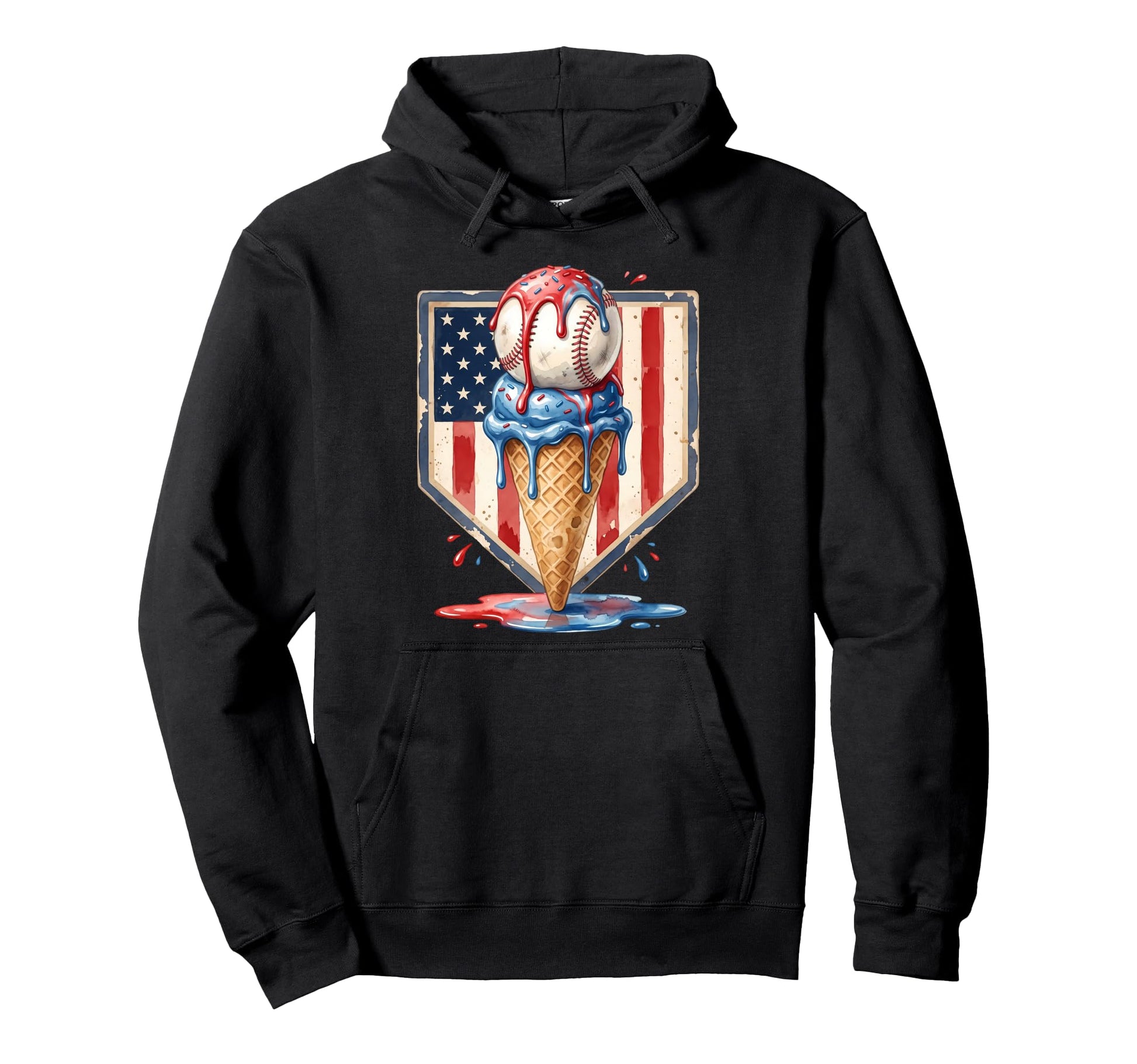 Patriotic 4Th July Baseball Drip Ice Hoodie - Novelty Apparel for Adults - T-Shirt, Sweatshirt, Hoodie