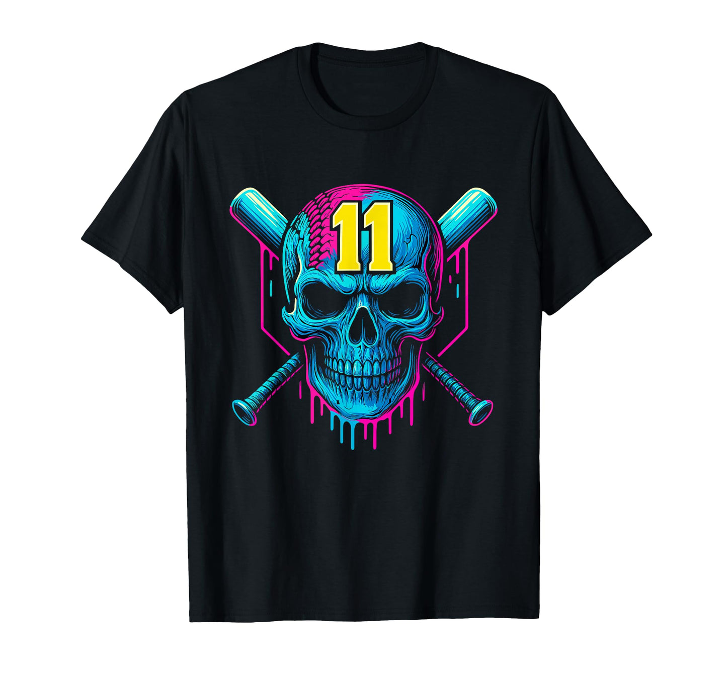 Baseball Skull Drip 11Th Birthday 11 T-Shirt - Streetwear Style Unisex - T-Shirt, Sweatshirt, Hoodie