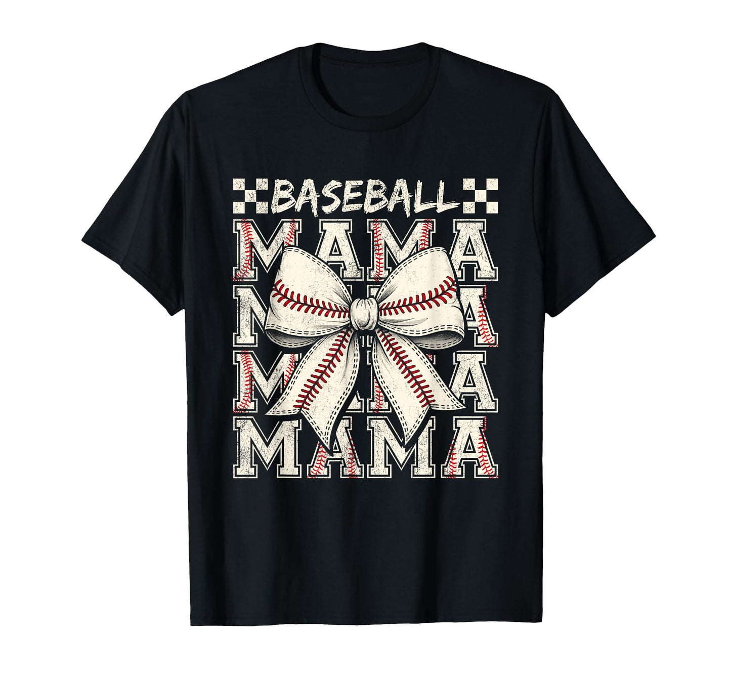 Baseball Mama Coquette Bow Checkered T-Shirt - Novelty Apparel Men Women - T-Shirt, Sweatshirt, Hoodie