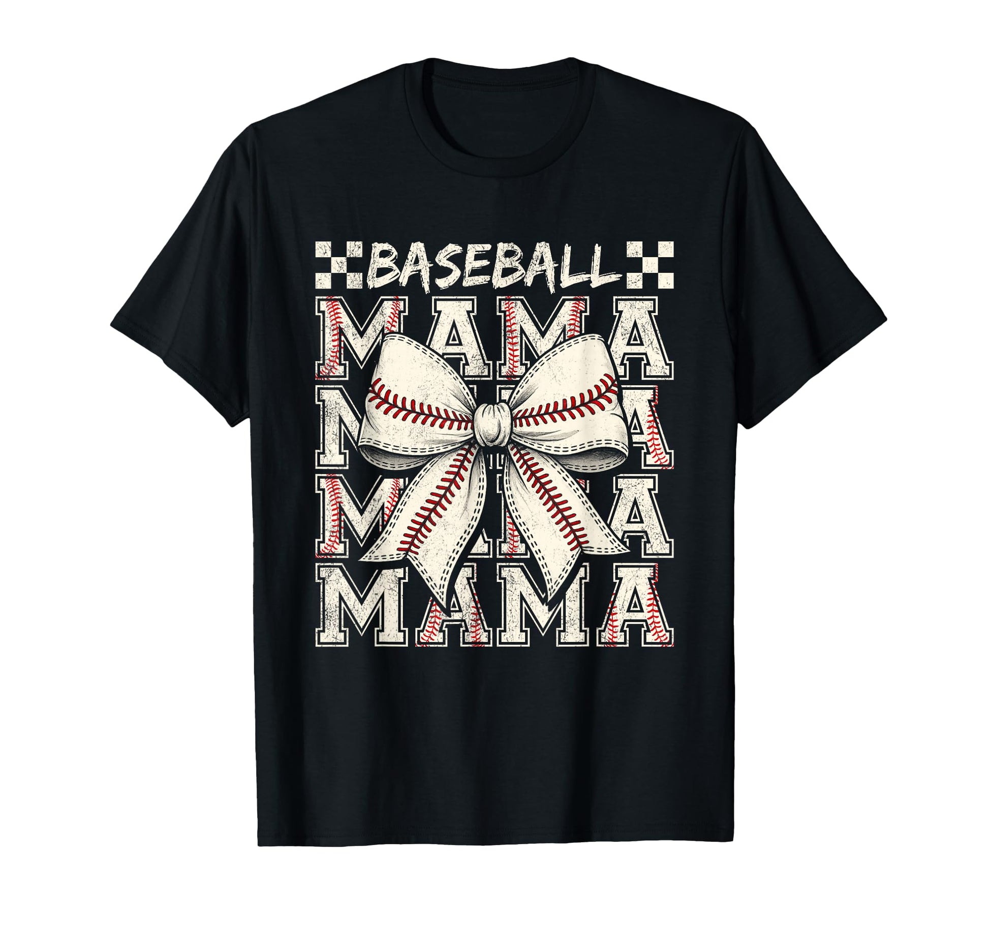 Baseball Mama Coquette Bow Checkered T-Shirt - Novelty Apparel Men Women - T-Shirt, Sweatshirt, Hoodie