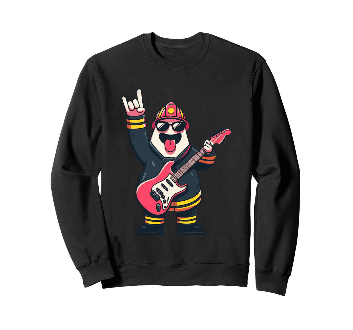 Funny Cartoon Firefighter Rock Music Sweatshirt - Trendy Graphic Unisex - T-Shirt, Sweatshirt, Hoodie