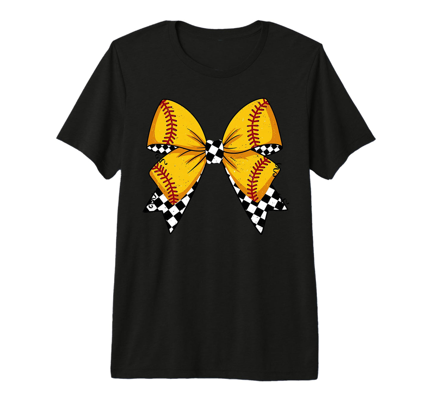 Baseball Bow Softball Checkered Gift T-Shirt - Aesthetic Graphic Unisex - T-Shirt, Sweatshirt, Hoodie