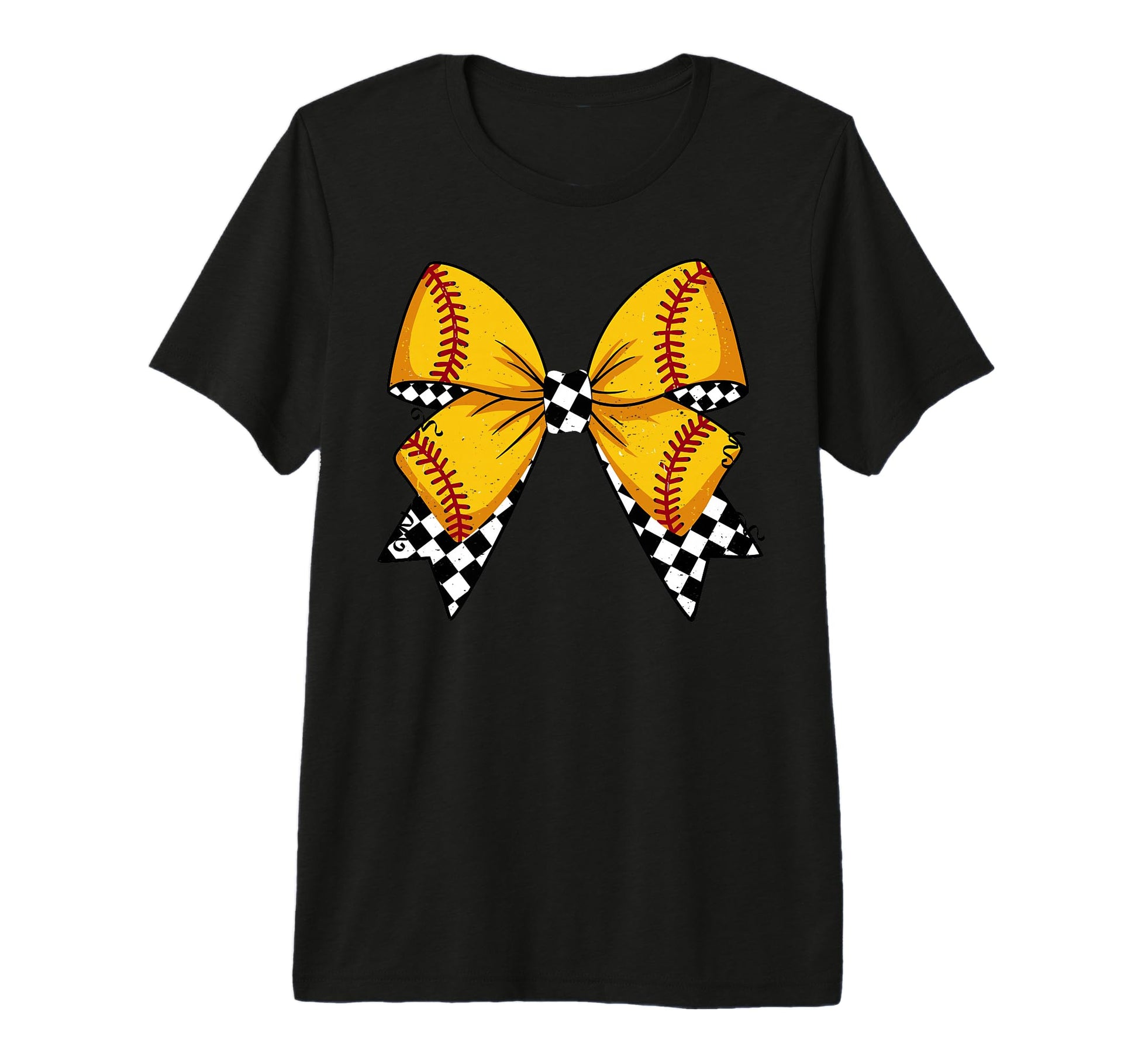 Baseball Bow Softball Checkered Gift T-Shirt - Aesthetic Graphic Unisex - T-Shirt, Sweatshirt, Hoodie