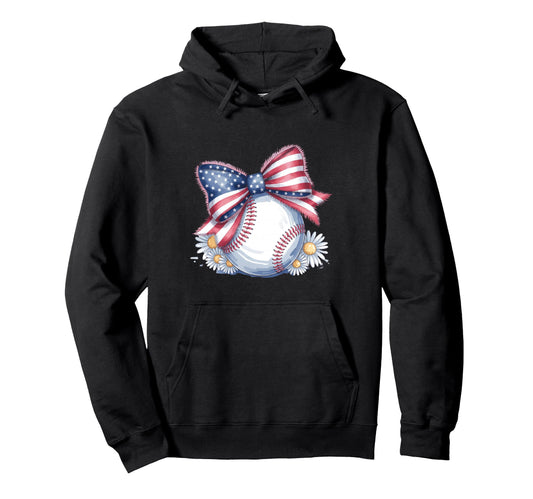 American Baseball Coquette Bow Hoodie - Minimalist Print Men Women - T-Shirt, Sweatshirt, Hoodie