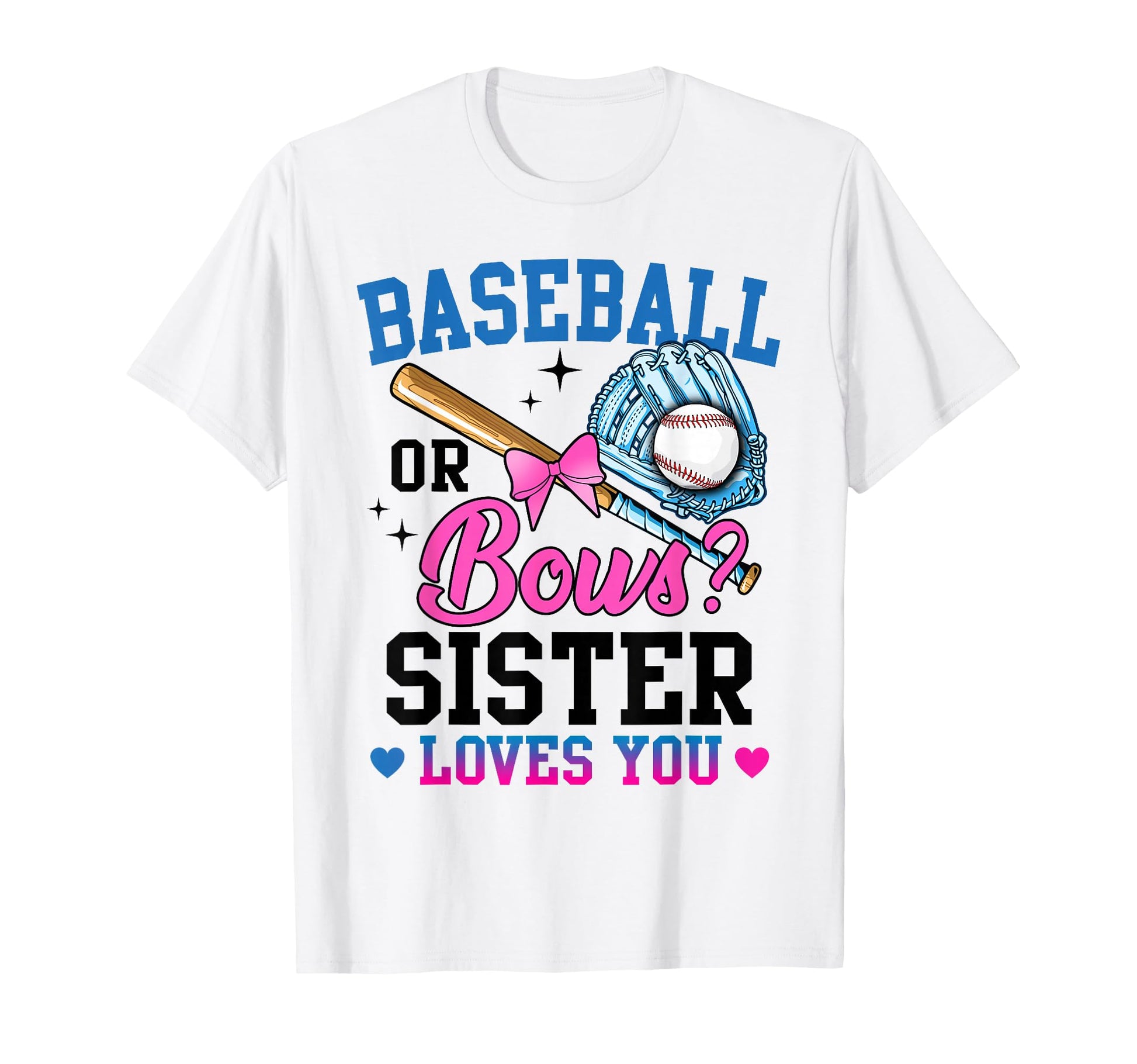 Gender Reveal Baseball Or Bows T-Shirt - Custom Art Print for Adults - T-Shirt, Sweatshirt, Hoodie