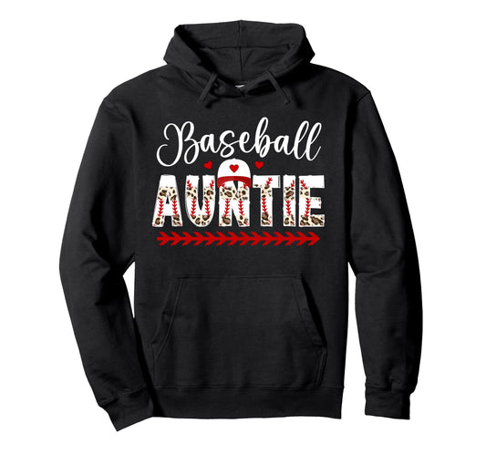 Baseball Auntie Leopard Baseball Aunt Hoodie - Trendy Graphic for Adults - T-Shirt, Sweatshirt, Hoodie