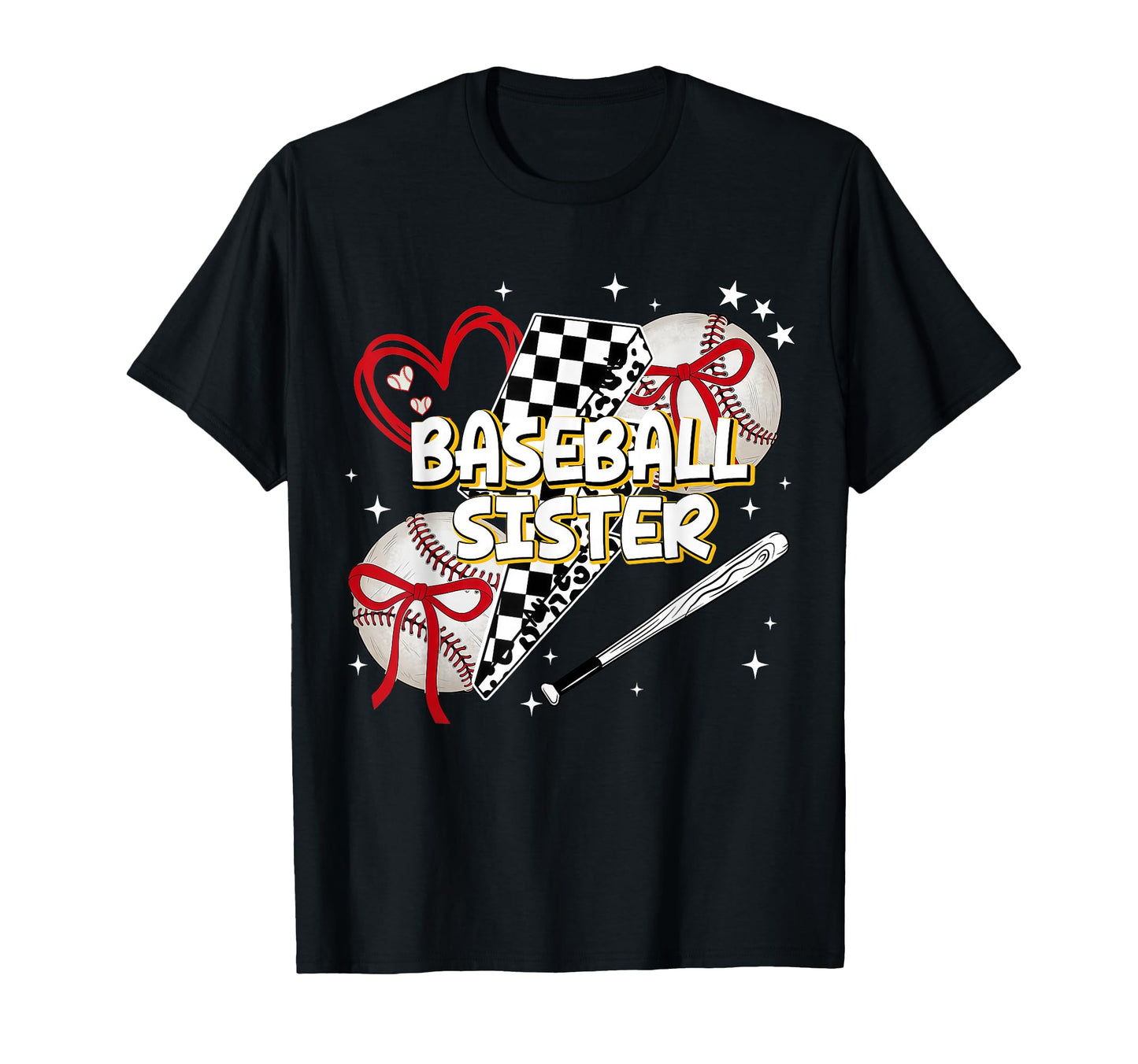 Baseball Sister Bow Heart Family Pride T-Shirt - Trendy Graphic Unisex - T-Shirt, Sweatshirt, Hoodie