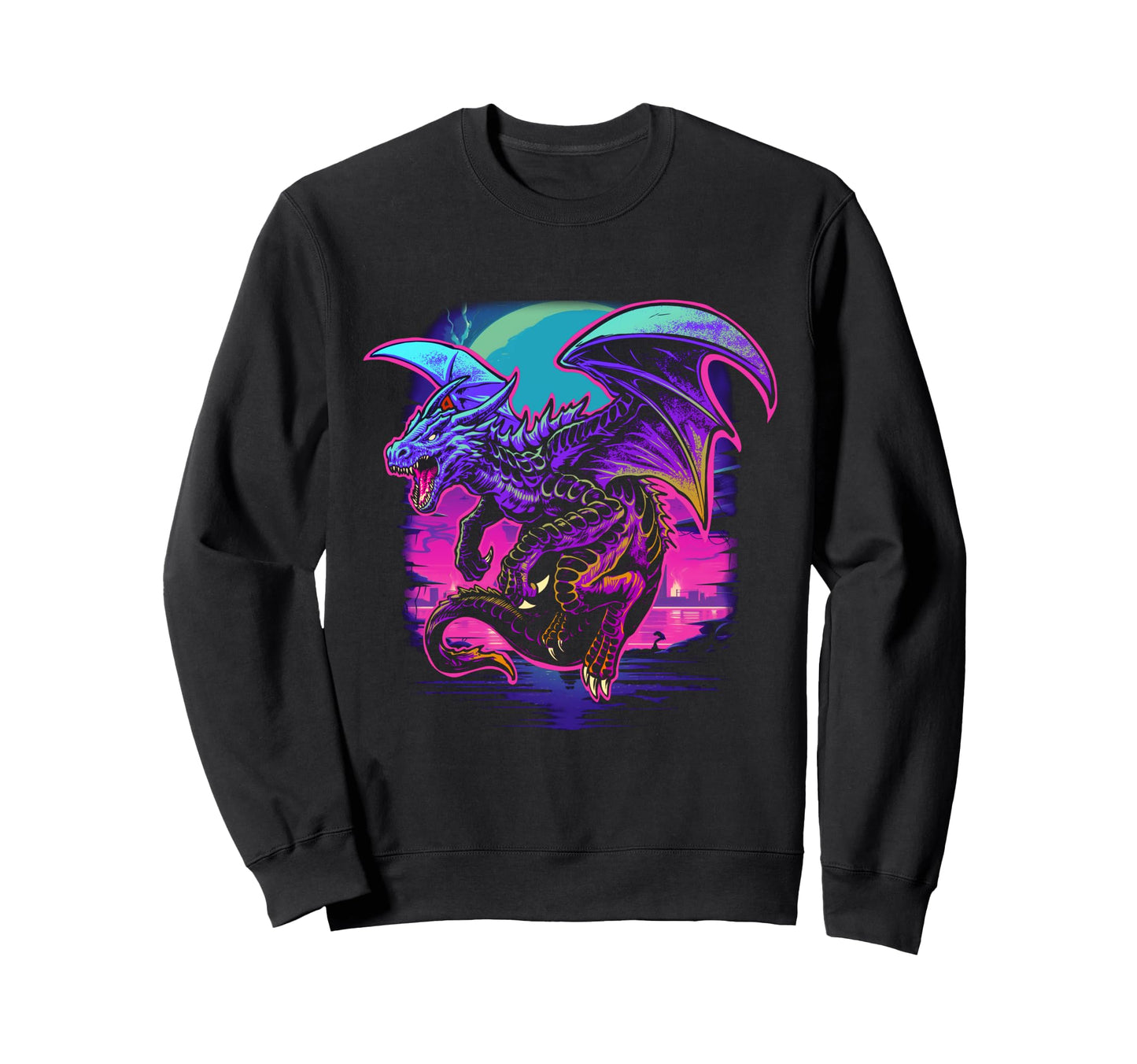 Cyberpunk Dragon Futuristic Outrun Sweatshirt - Unique Graphic for Adults - T-Shirt, Sweatshirt, Hoodie