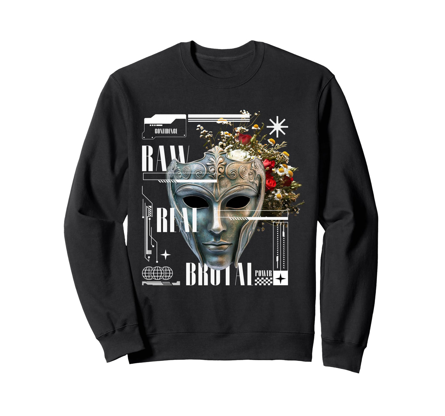 Y2K Flower Mask Bold Urban Sweatshirt - Aesthetic Graphic for Adults - T-Shirt, Sweatshirt, Hoodie