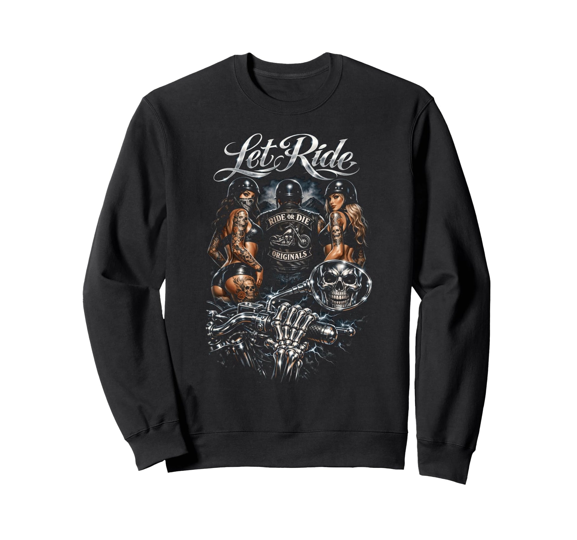 Motorcycle Biker Skull Tattoo Sweatshirt - Aesthetic Graphic Men Women - T-Shirt, Sweatshirt, Hoodie