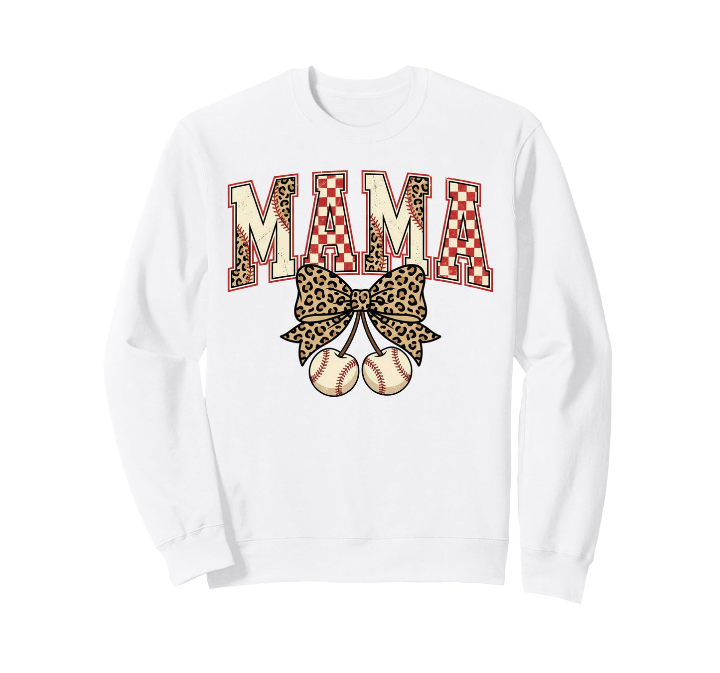 Baseball Mom Leopard Bow Sweatshirt - Casual Everyday Wear Men Women - T-Shirt, Sweatshirt, Hoodie