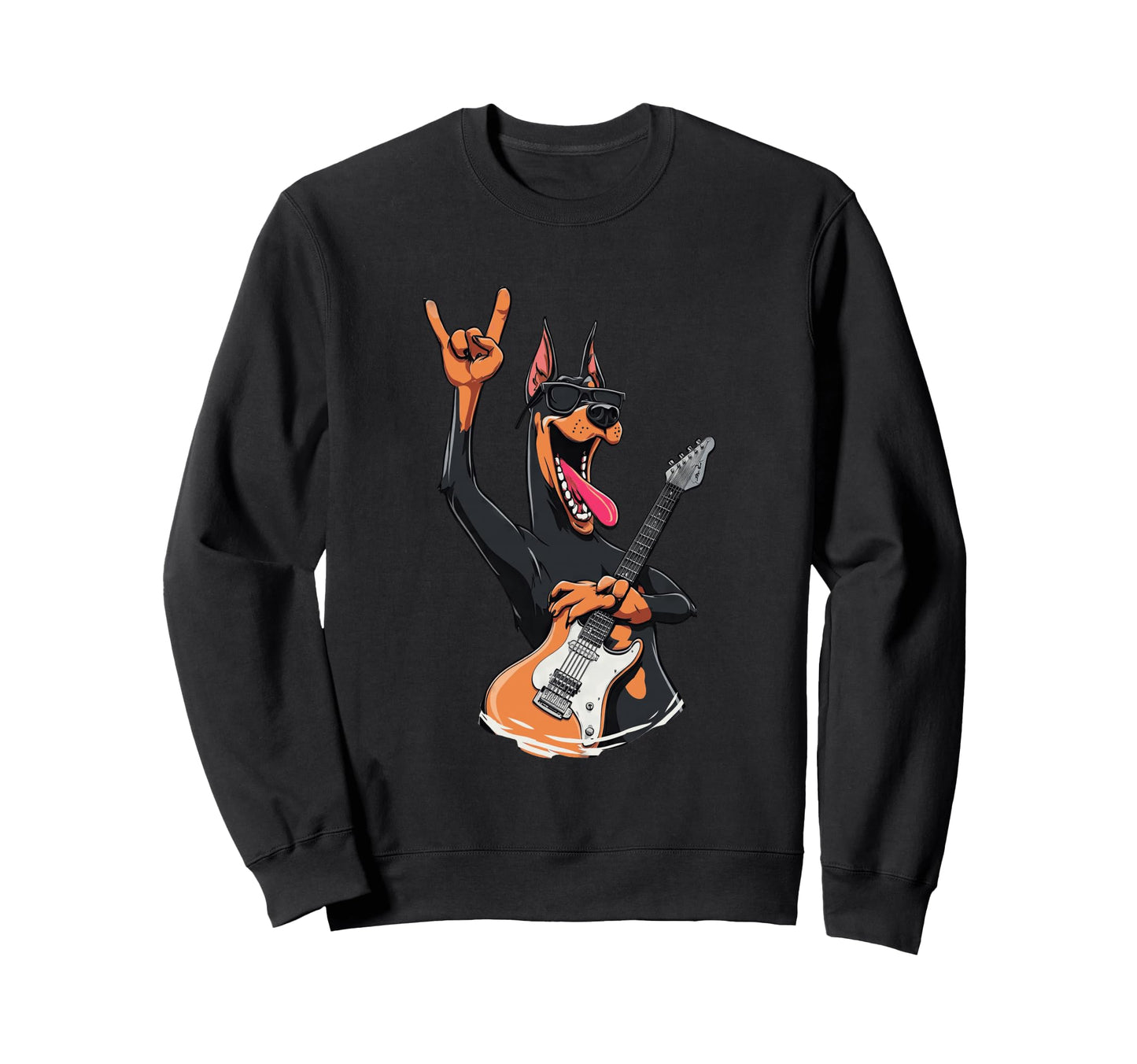 Doberman Rock Music Guitar Player Sweatshirt - Unique Graphic Men Women - T-Shirt, Sweatshirt, Hoodie