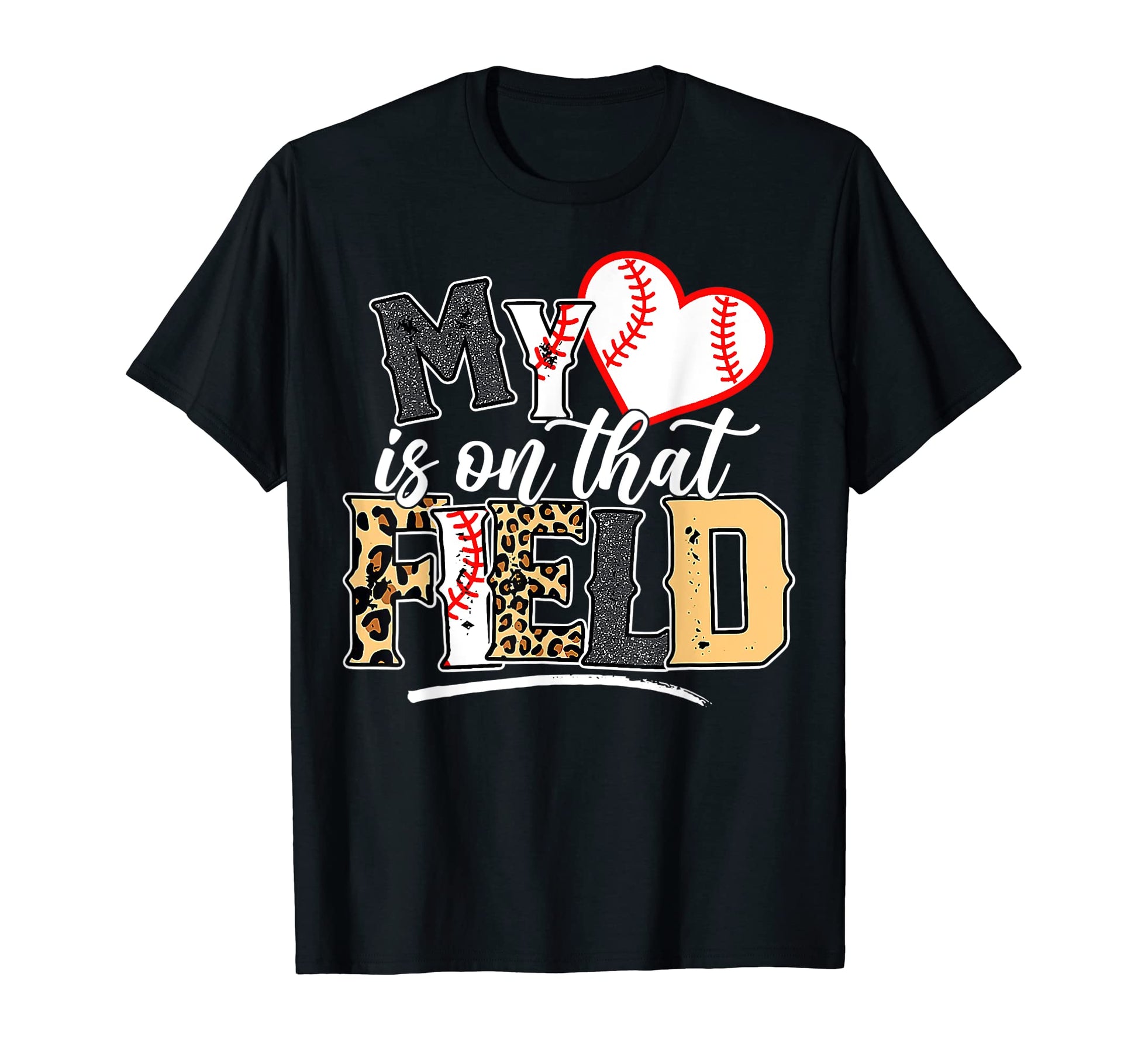 Leopard Softball Mom My Heart Is That T-Shirt - Aesthetic Graphic Unisex - T-Shirt, Sweatshirt, Hoodie