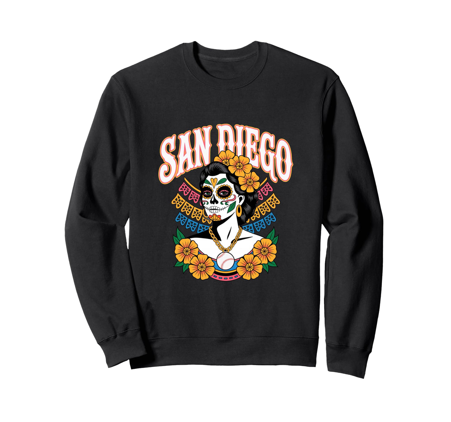 San Diego Sugar Skull Baseball Dia Sweatshirt - Novelty Apparel Men Women - T-Shirt, Sweatshirt, Hoodie