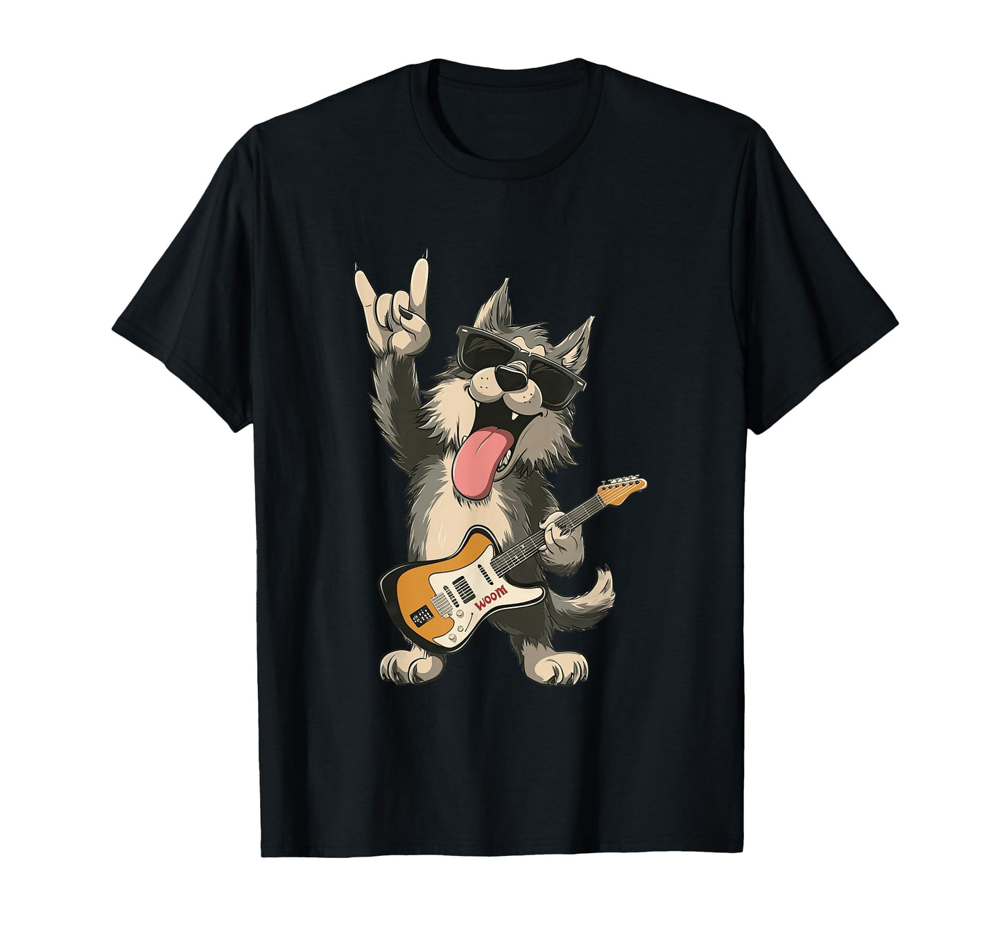 Funny Wolf Cartoon Guitar Player T-Shirt - Casual Everyday Wear for Adults - T-Shirt, Sweatshirt, Hoodie