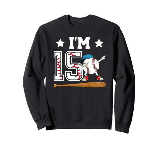 15Th Baseball Birthday Fifteen Year Sweatshirt - Graphic Print for Adults - T-Shirt, Sweatshirt, Hoodie