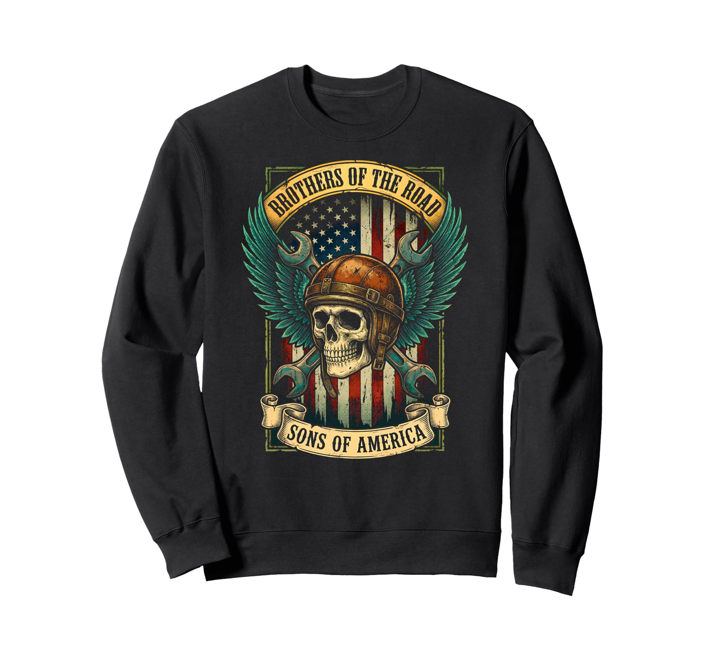Biker Skull Mechanic American Flag Sweatshirt - Trendy Graphic for Adults - T-Shirt, Sweatshirt, Hoodie