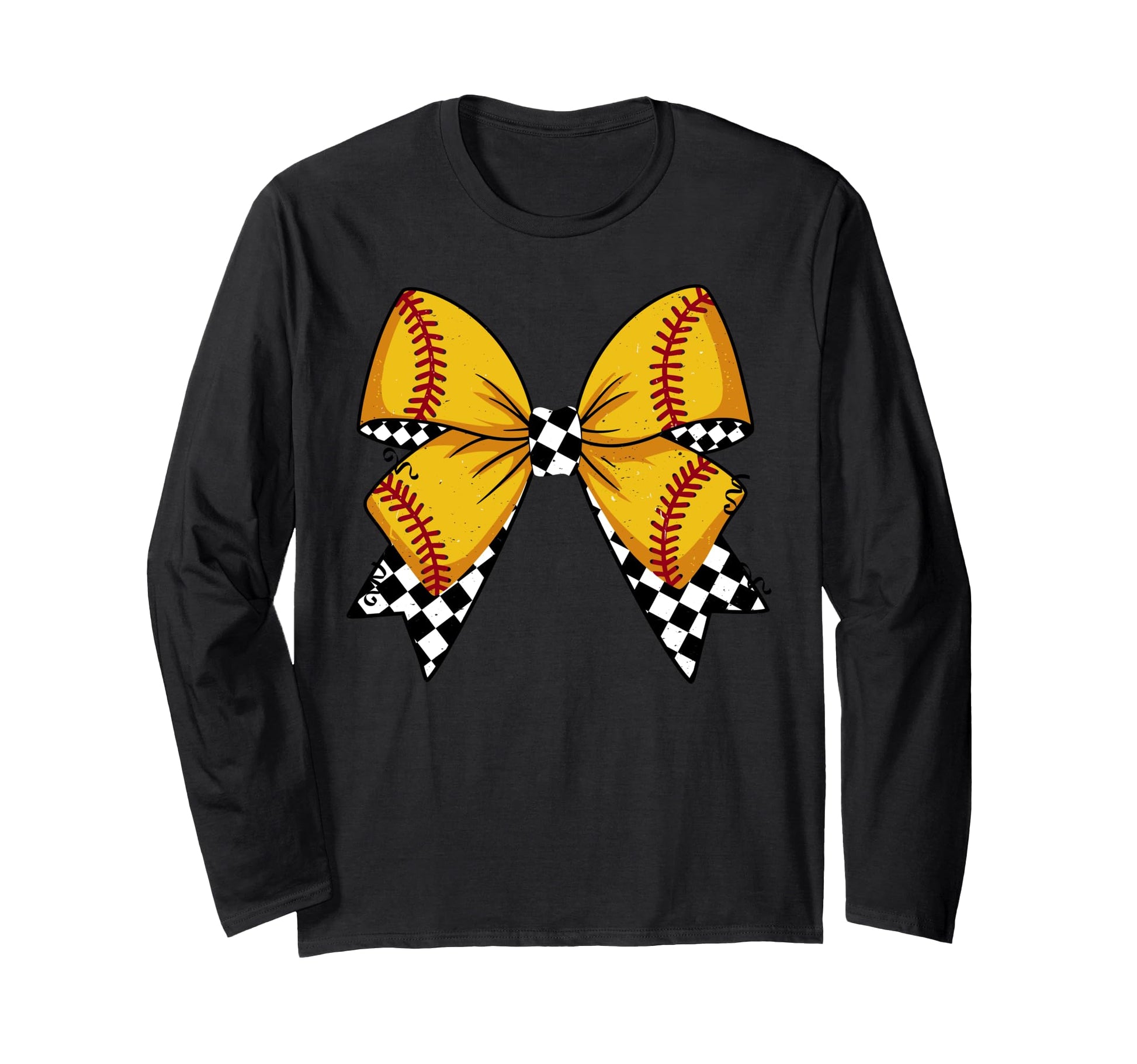 Baseball Bow Softball Checkered Gift T-Shirt - Casual Everyday Wear Unisex - T-Shirt, Sweatshirt, Hoodie
