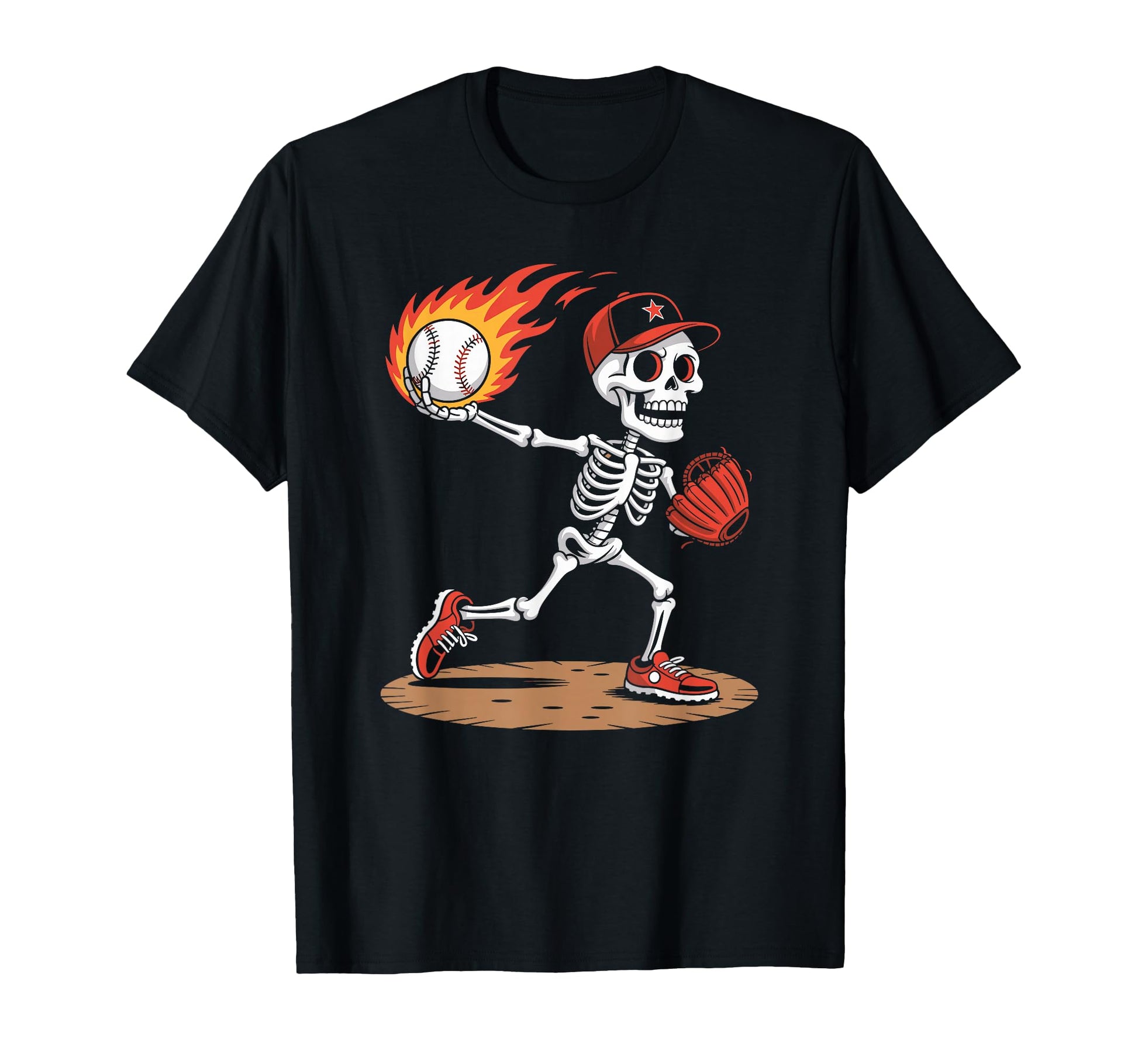 Halloween Skeleton Pitcher Flaming T-Shirt - Fun Novelty Design Unisex - T-Shirt, Sweatshirt, Hoodie
