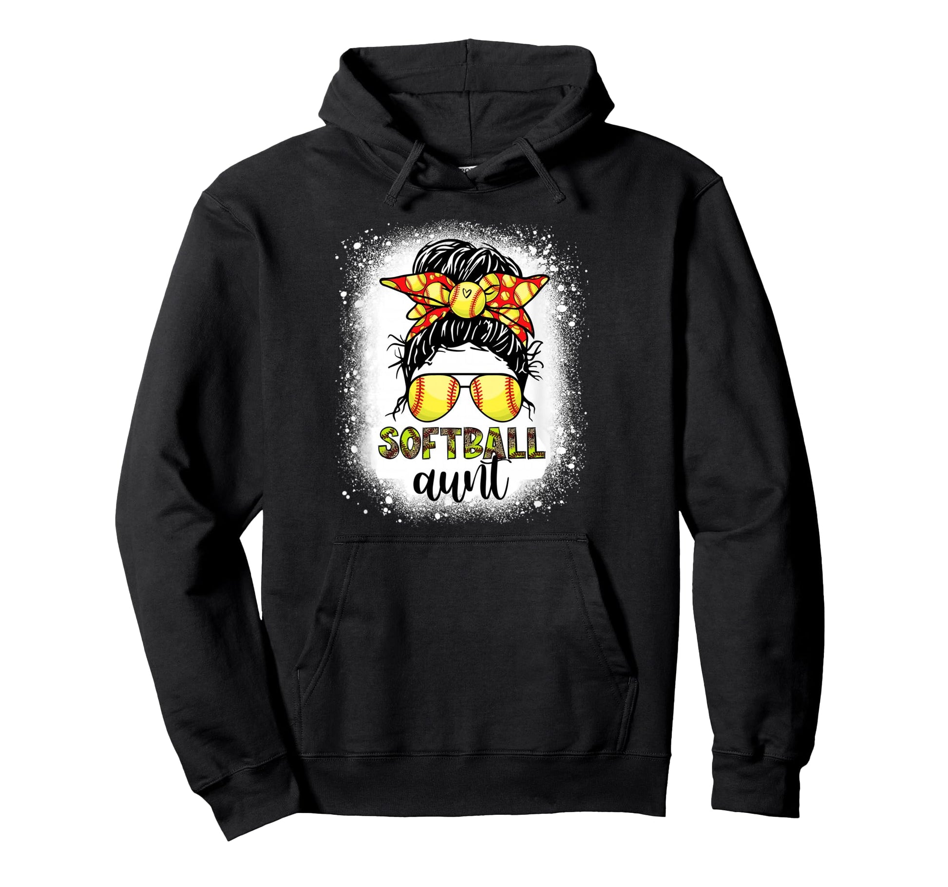 Softball Aunt Messy Bun Leopard Hoodie - Aesthetic Graphic Men Women - T-Shirt, Sweatshirt, Hoodie