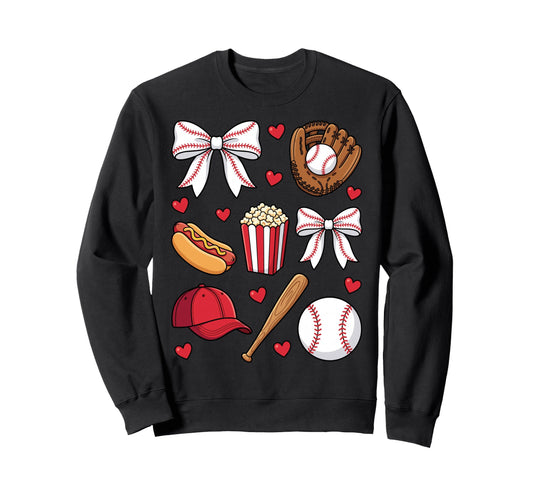 Baseball Coquette Bow Mom Mama Sweatshirt - Novelty Apparel Men Women - T-Shirt, Sweatshirt, Hoodie