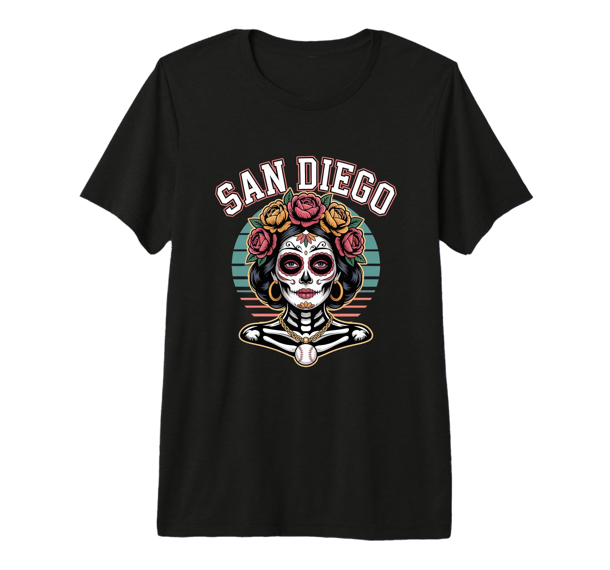 San Diego Sugar Skull Flower City T-Shirt - Casual Everyday Wear Men Women - T-Shirt, Sweatshirt, Hoodie