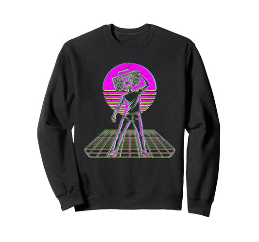 80S Boombox Art Synthwave Music Lover Sweatshirt - Trendy Graphic Unisex - T-Shirt, Sweatshirt, Hoodie
