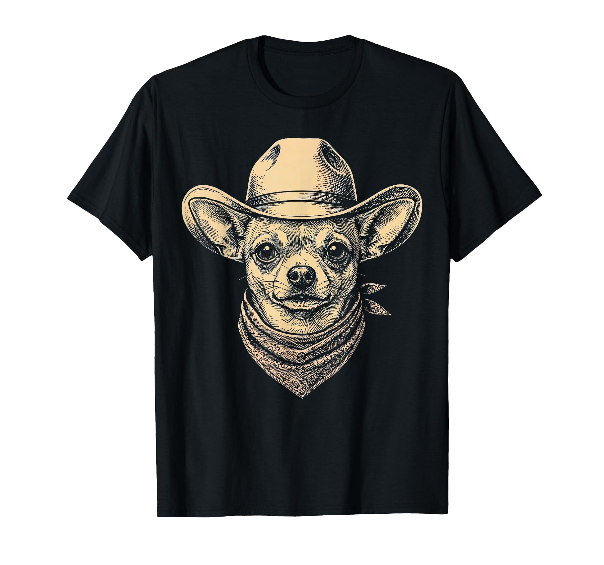 Chihuahua Dog Cowboy Hat Bandana T-Shirt - Minimalist Print for Adults - T-Shirt, Sweatshirt, Hoodie