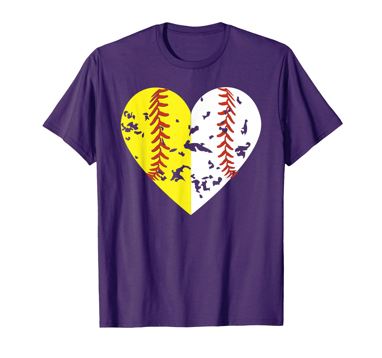 Split Half Baseball Softball Heart Love T-Shirt - Graphic Print Men Women - T-Shirt, Sweatshirt, Hoodie